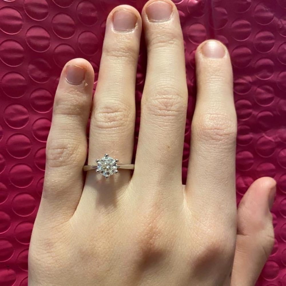 Certified 1Ct Moissanite 925 Silver Rhodium Engagement Ring